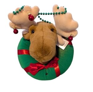 Christmas Festive Sensor Musical Moose Plush with Green Wreath